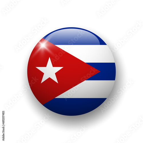 Free Download Realistic glossy button with flag of Cuba. 3d vector element with shadow underneath. Best for mobile apps, UI and web design. - GFXLoad
