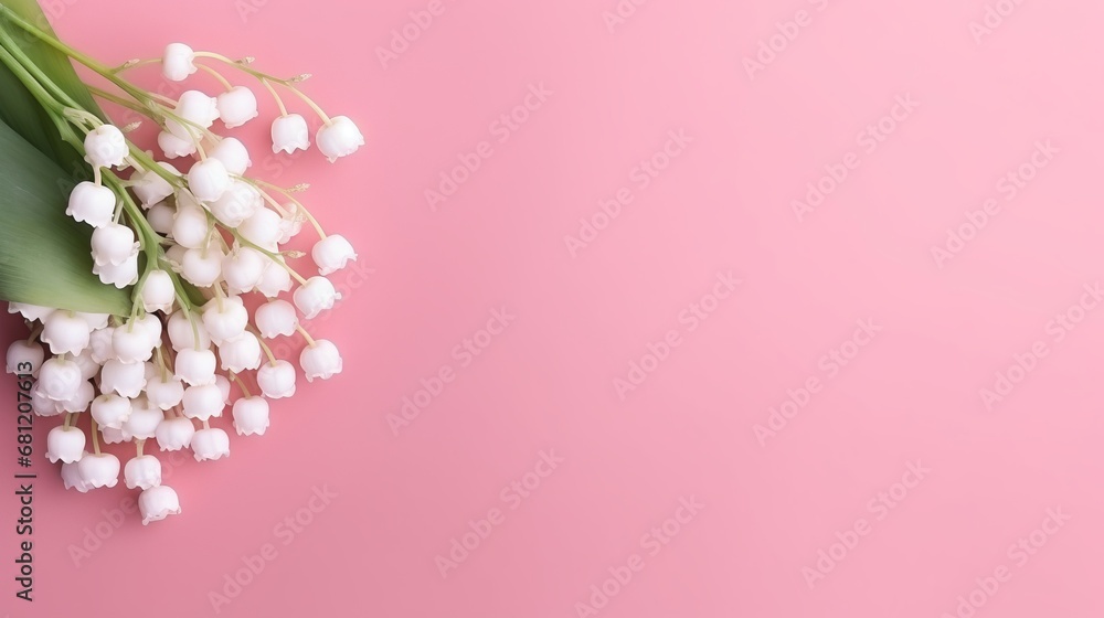 flowers bells on a pink background with space for text.