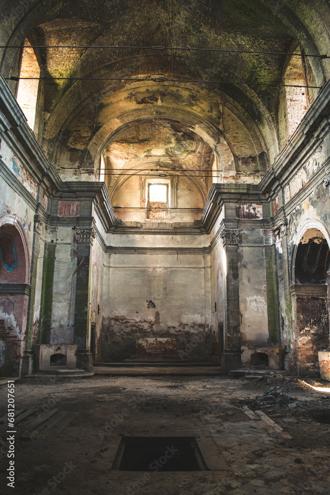 an old abandoned Christian cathedral in a village in Ukraine