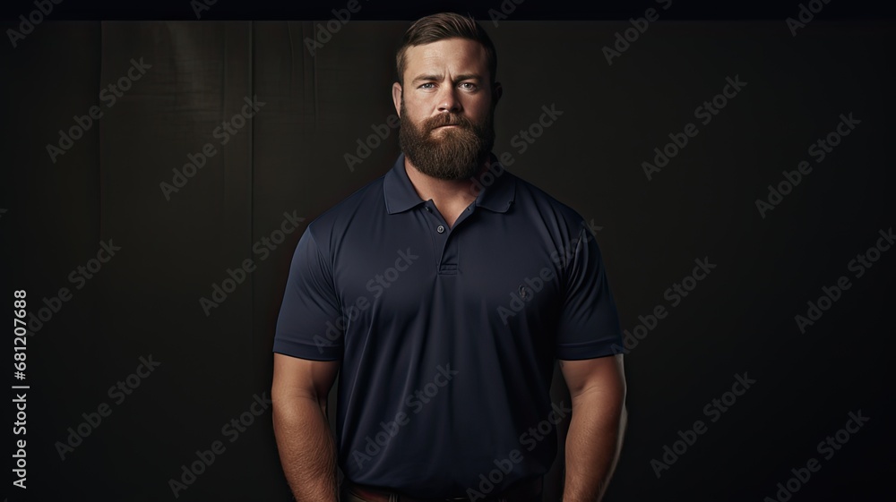 the professionalism and confidence of a clean-cut 30-year-old workman, on the individual wearing a navy golf shirt, standing with a sense of poise and readiness for the job at hand. the professionalism and confidence of a clean-cut 30-year-old workman, on the individual wearing a navy golf shirt, standing with a sense of poise and readiness for the job at hand.