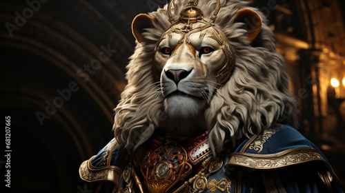 A huge knight lion. king lion. generative ai