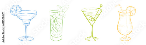 Wallpaper Mural Different Drink and Beverage Hand Drawn Sketch Vector Set Torontodigital.ca