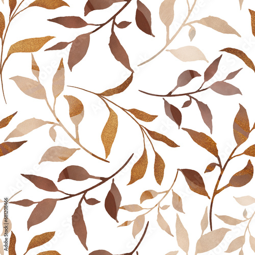 Seamless graphic pattern with florals in trendy beige neutral colors. greenery paper. Hand drawn florals repeat pattern