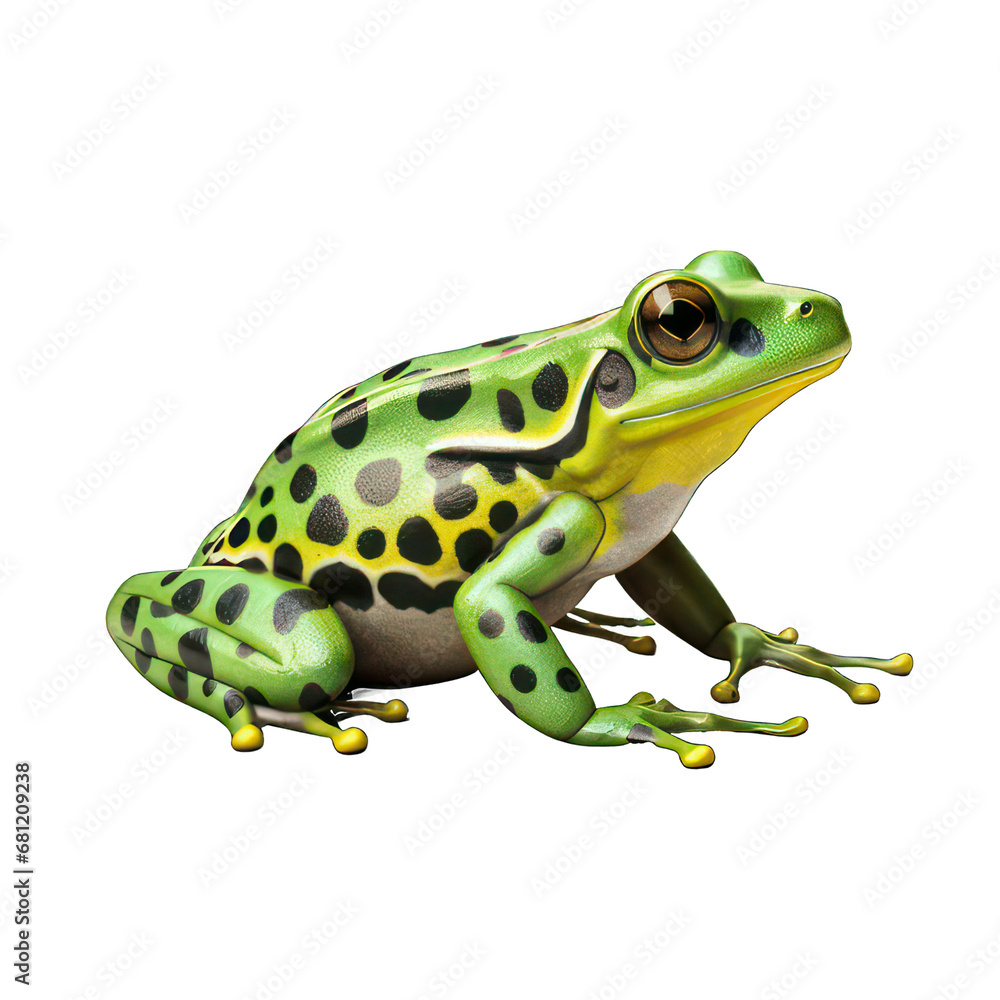 Obraz premium Green frog with dots isolated on white created with Generative AI