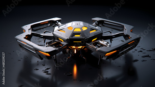 A high-tech hexagonal drone design, featuring geometric elements and advanced technology in a highly detailed 3D model © Manuel