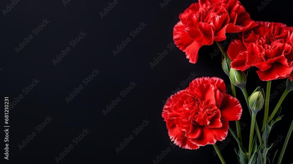 Fototapeta premium mourning carnations on a black background.