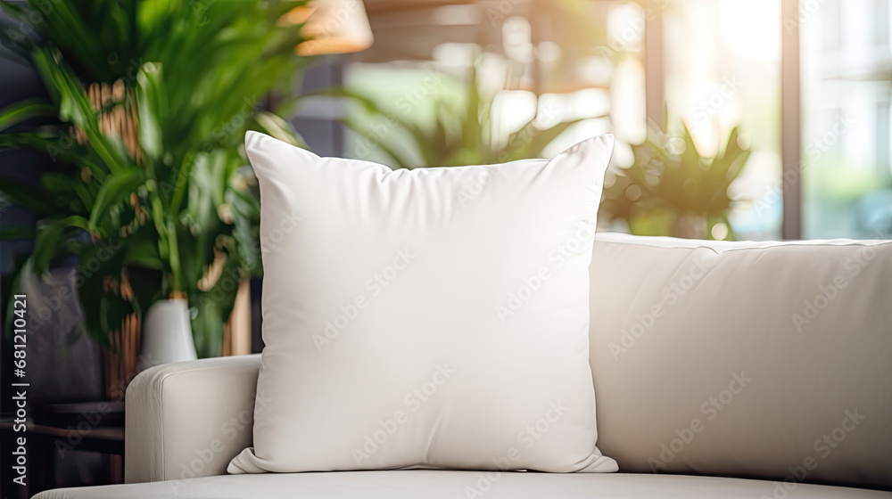 White Blank Polyester Pillow Mock Up. Empty Pillow Template Modern And Elegant. White Pillow Mockup - obrazy, fototapety, plakaty 