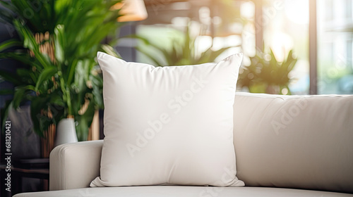 White Blank Polyester Pillow Mock Up. Empty Pillow Template Modern And Elegant. White Pillow Mockup photo