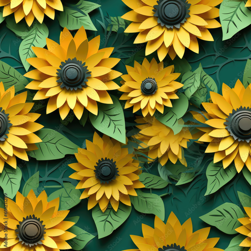 Paper craft cut seamless pattern of sunflowers Paper craft cut seamless pattern of sunflowers