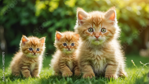 Cute cat on a lawn with grass