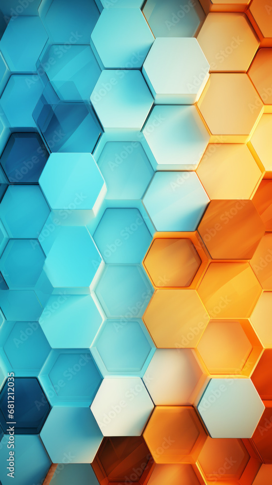 A wave of orange and light blue hexagons A wave of orange and light blue hexagons