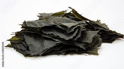 dry pressed edible seaweed on white background.