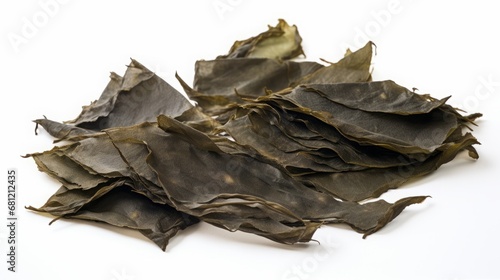 dry pressed edible seaweed on white background.