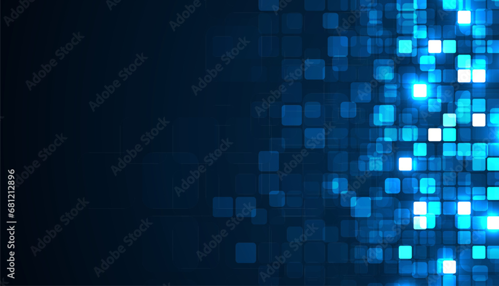 Digital technology background. Digital data square blue pattern pixel background - obrazy, fototapety, plakaty 