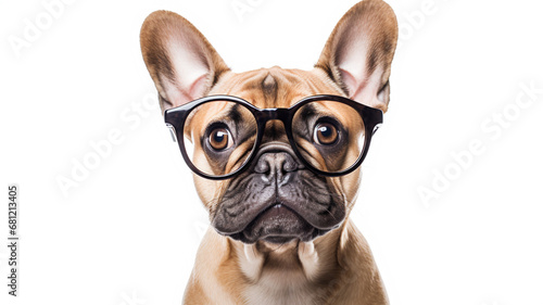 funny dog wearing glasses on white background, AI Generative. © Miry Haval