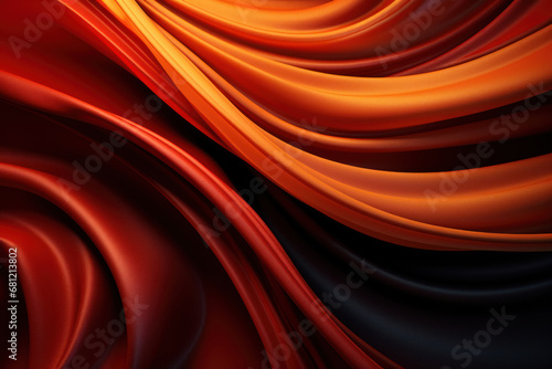 Dark Silk Fabric with Light Orange Abstract Forms