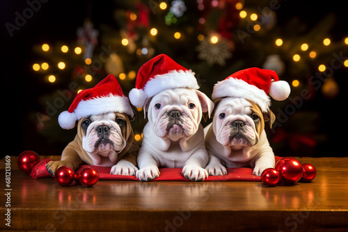 Bulldog Christmas puppies posing © Danilo