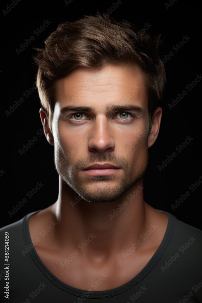 Face, beauty and eye of a man with clean, glow and healthy skin on a grey studio background for dermatology skin care.