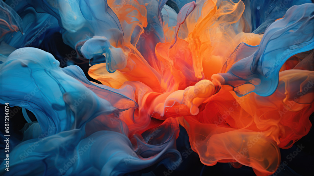 Obraz premium Abstract Blue and Orange Flame with Fluid Networks