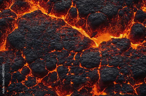 Close-up of a lava flow of volcano texture background