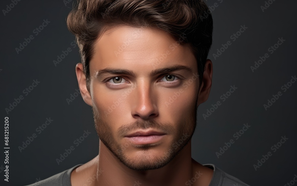 Face, beauty and eye of a man with clean, glow and healthy skin on a grey studio background for dermatology skin care. Face, beauty and eye of a man with clean, glow and healthy skin on a grey studio background for dermatology skin care.