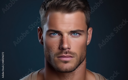 Face, beauty and eye of a man with clean, glow and healthy skin on a grey studio background for dermatology skin care.