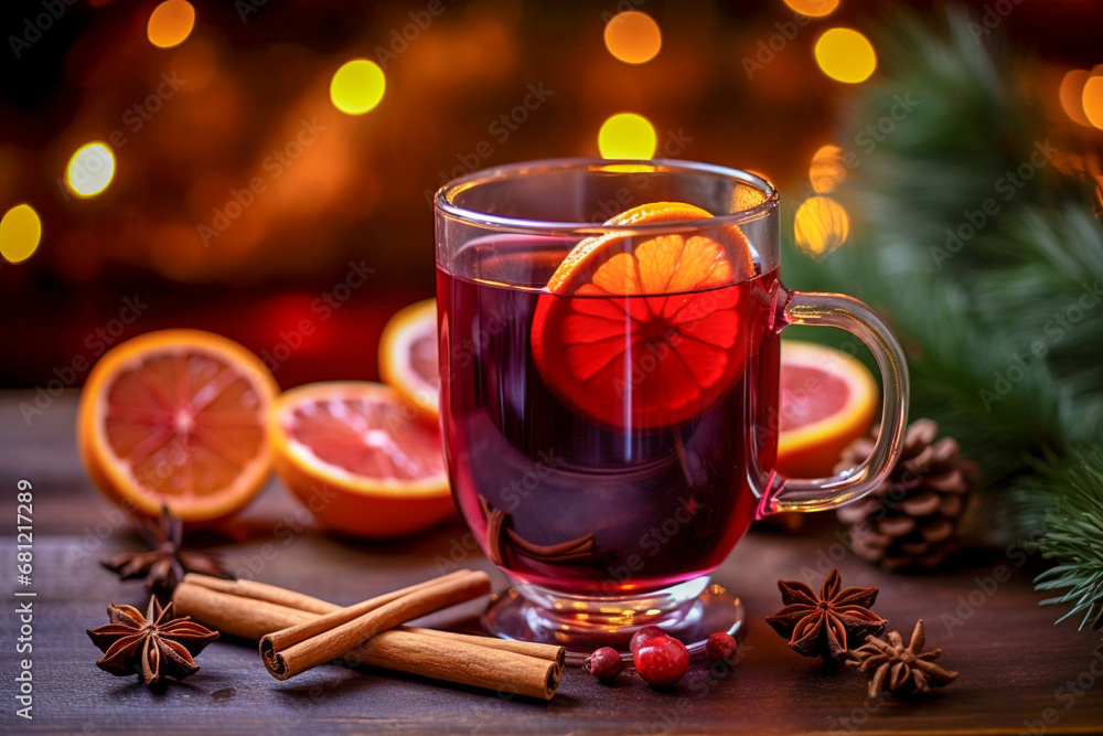 glass cup of tea with lemon and cinnamon christmas background glass cup of tea with lemon and cinnamon christmas background