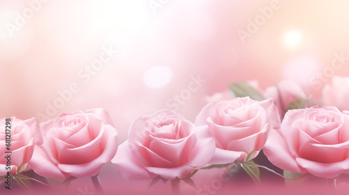 Delicate pink roses on a blurred background. Copyspace