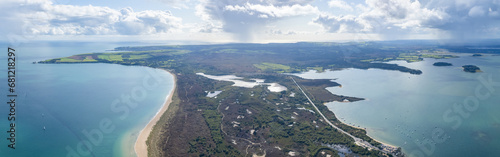 amazing aerial panorama view of Studland and Godlingston Heath National Nature Reserve in Bournemouth, Poole and Dorset photo