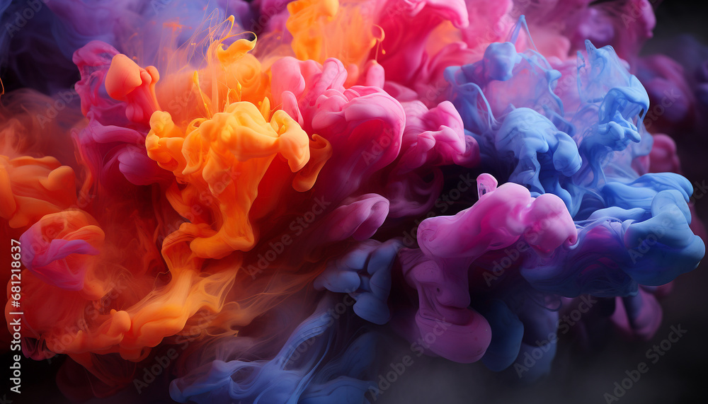 Fototapeta premium Abstract colors paint motion ink backgrounds multi colored blue macro transparent generated by AI