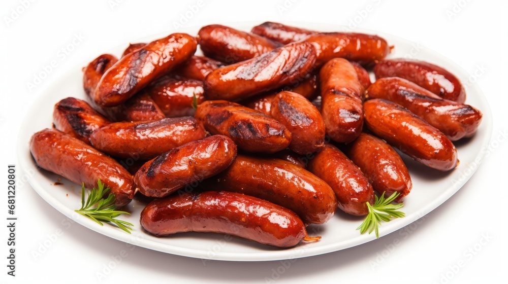 fried sausages on a white background. fried sausages on a white background.