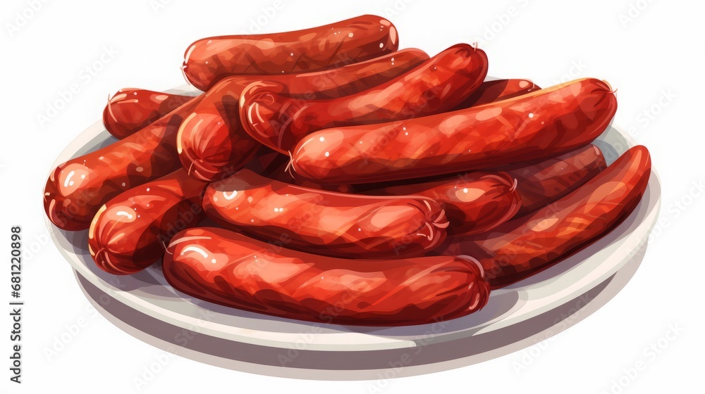 fried sausages on a white background. fried sausages on a white background.