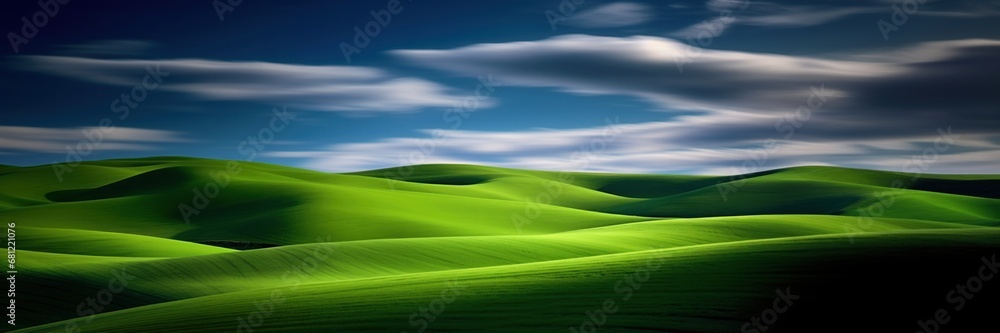 Green hills blue sky landscape panorama 