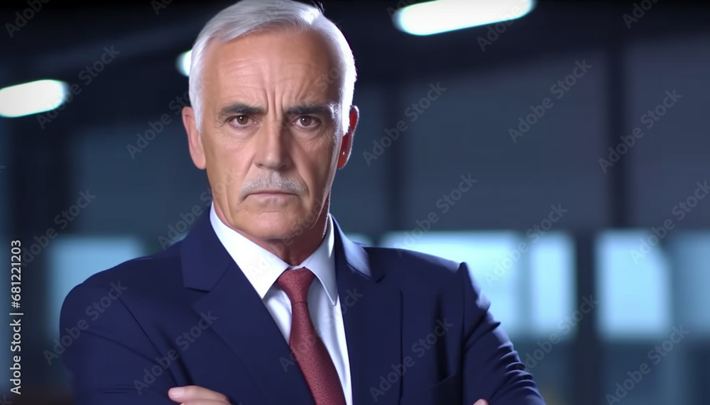Confident mature businessman in suit looking at camera indoors generated by AI Confident mature businessman in suit looking at camera indoors generated by AI