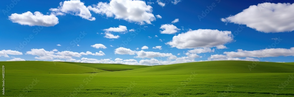 Green hills blue sky landscape panorama Green hills blue sky landscape panorama