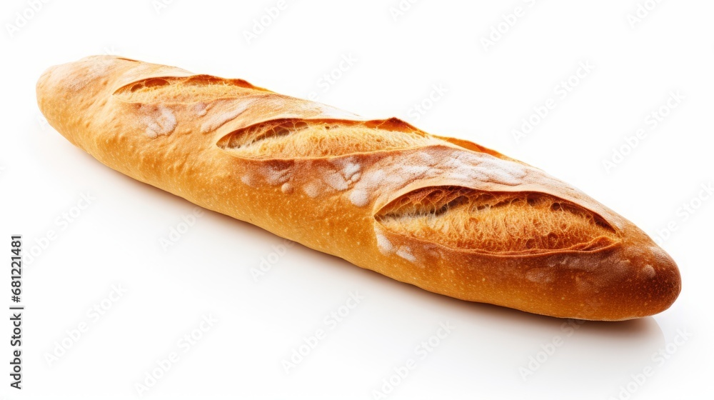 fresh baguette on white background.