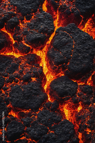 Close-up of a lava flow of volcano texture background