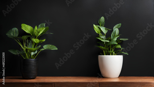 Ai Illustration of plants pots with different colors and designs on a Black background