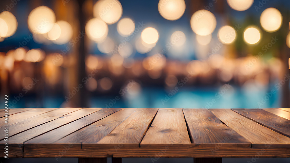 Illustration of Wooden board at sea side beach luxury hotel in the night time with beautiful lights Illustration of Wooden board at sea side beach luxury hotel in the night time with beautiful lights