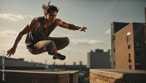 man jumping in the city