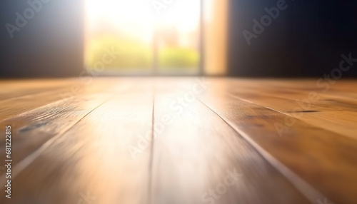 Sunset illuminates modern hardwood flooring in empty domestic room generated by AI