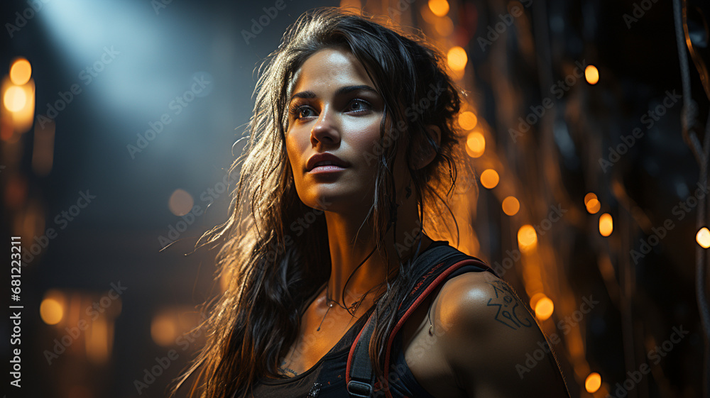 beautiful young woman posing in night city lights beautiful young woman posing in night city lights