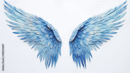 blue angel wings against a crisp white background, AI Generative.