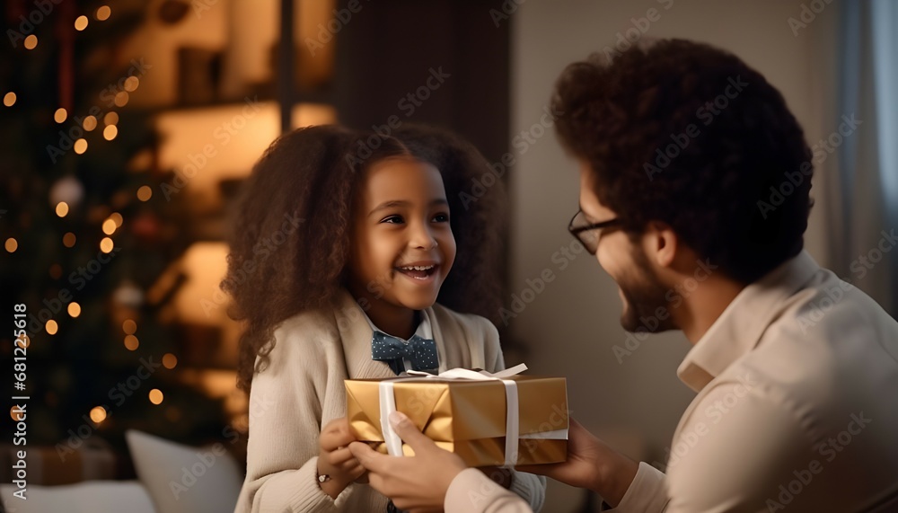 Padre dando regalo a su hija. Padre dando regalo a su hija.