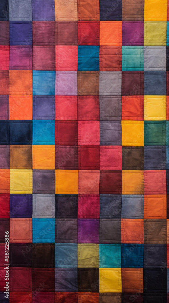 A pattern of multicolored squares arranged in a quilt-like pattern A pattern of multicolored squares arranged in a quilt-like pattern