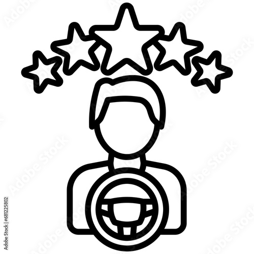 Star driver black outline icon, related to transportation, ride sharing theme.