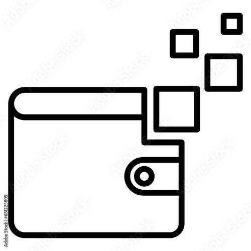 Digital Wallet black outline icon, related to transportation, ride sharing theme.