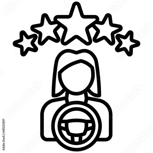 Star driver black outline icon, related to transportation, ride sharing theme
