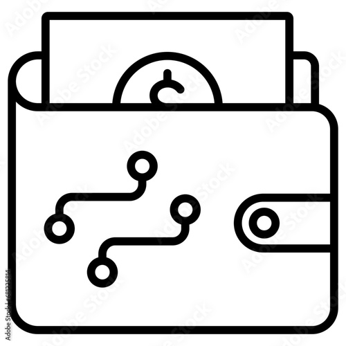 digital Wallet black outline icon, related to transportation, ride sharing theme.