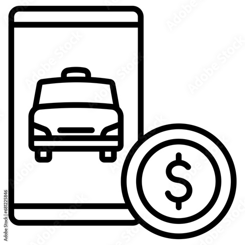 Transportation Cost black outline icon, related to transportation, ride sharing theme.